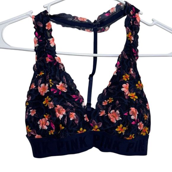 Victoria’s Secret PINK Navy Blue Floral Lace Bralette - Picture 1 of 3